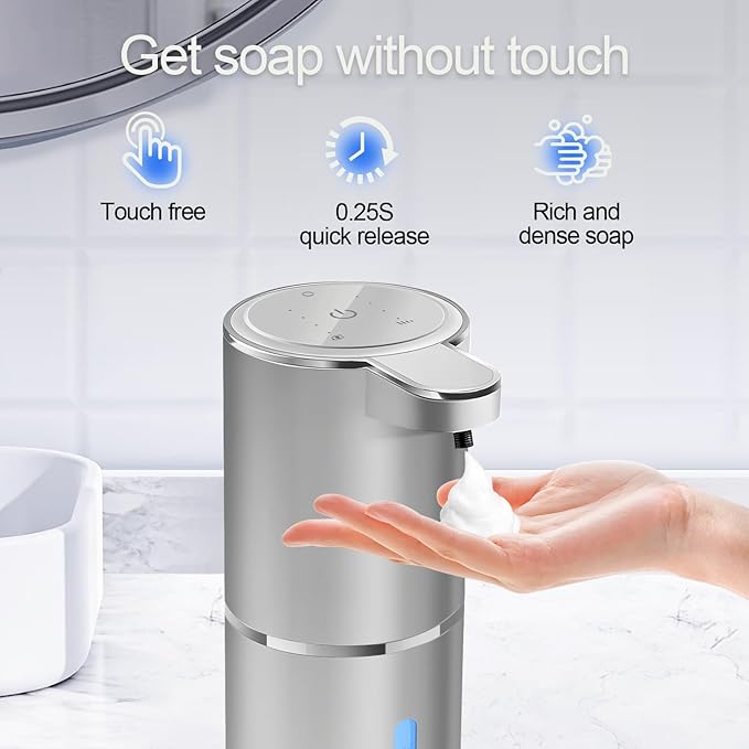 Automatic Foaming Soap Dispenser - Hand Free Pump Touchless Soap Dispenser USB Rechargeable Dispenser with 380ml, 4levels Adjustable Dispenser for Bathroom Kitchen