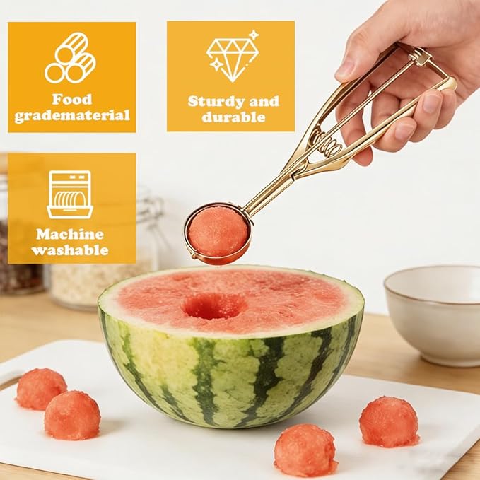 Gold Ice Cream Scoop 304 Stainless Steel Cookie Scoops for Baking Melon Baller with Trigger 3 Sizes (Gold, L)