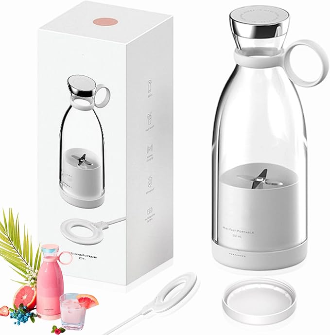 Portable Blender for Smoothies, Personal Small Smoothie Blender with 11.83 Oz/350ml for Shakes and Smoothies, Durable Stainless Steel Blades, Magnetic Charging, Convenient (White + Portable Cover)