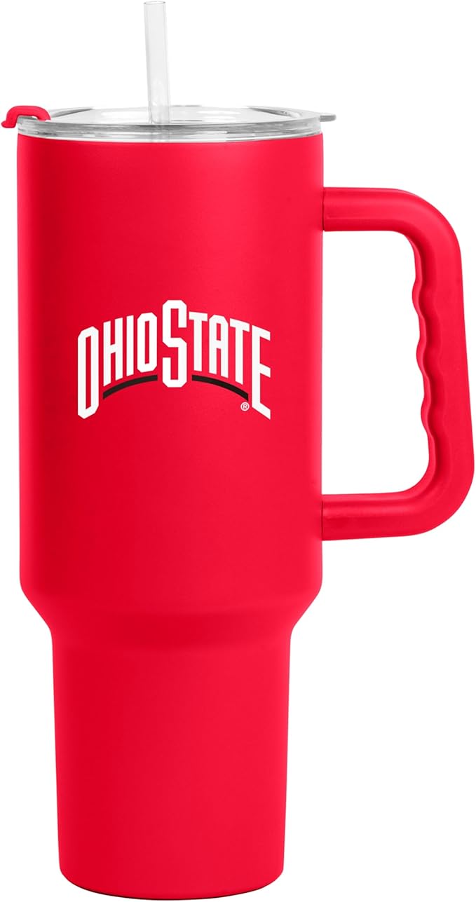 Logo Brands NCAA 40 oz Tumbler with Handle -Stainless Steel Insulated Travel Tumbler with Straw Lid – Powder Coated, Leak-Resistant, Keeps Drinks Hot/Cold – Great for Tailgating, or Everyday Use