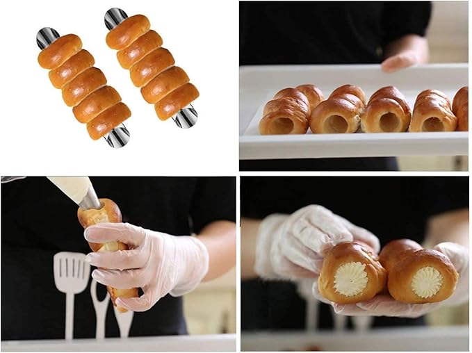 Stainless Steel Cannoli Forms Set, 5 Large Cannoli Forms, 5 Large Hones Mould, 5 Small Croissant Form, Cleaning Brush, Reusable Icing Bag and Long Frosting Tip for Puff Cupcakes Pastry