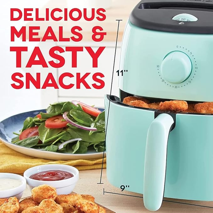 Dash Tasti-Crisp™ Air Fryer - AirCrisp® Technology - Compact Design with Adjustable Temperature Control - Nonstick Fry Basket & Auto Shut-Off Feature - 2.6 Quarts - Aqua