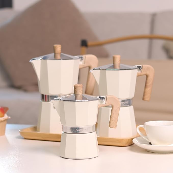Sivaphe Aluminum Moka Pot 9 Espresso Cups, Percolator Espresso and Coffee Maker, Portable Stovetop Italian and Cuban Café Brewer for Home and Camping White