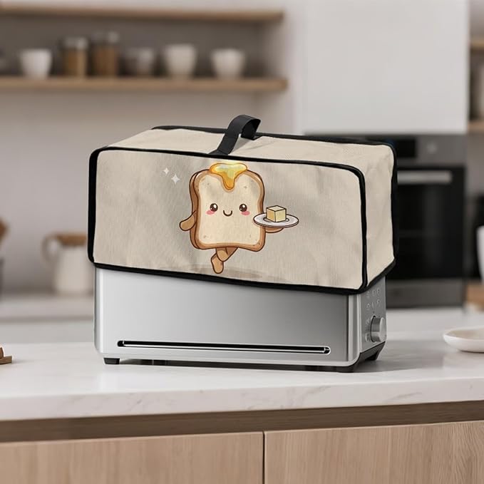 Butter Bread Print Toaster Cover with Top Handle, Dustproof 2-Slice Toaster Cover, Machine Washable Kitchen Small Appliance Protector