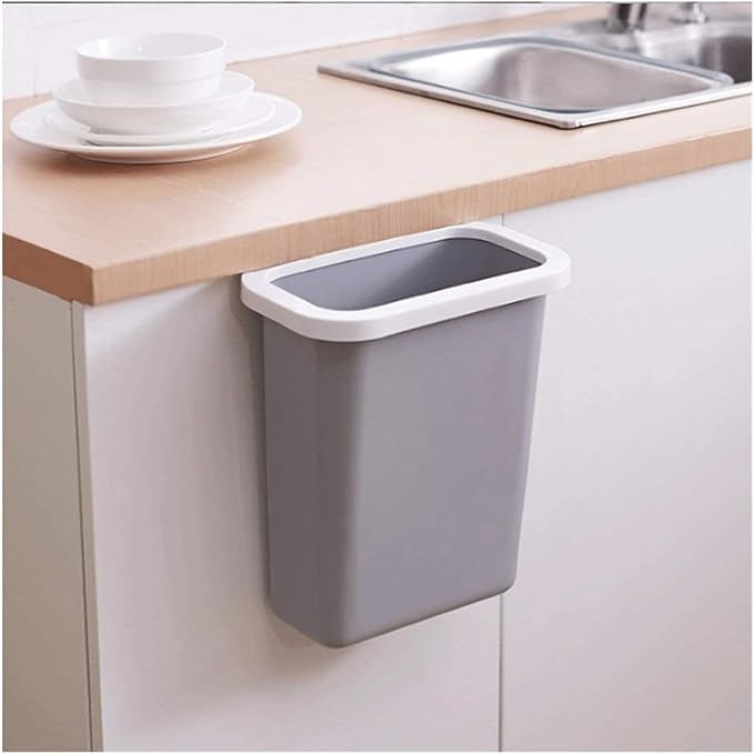 Garbage Cans Hanging Waste Bin Under Kitchen Sink,Plastic Dustbins Over Cabinet Door with Top Ring to Fix Garbage Bag Basket(White)