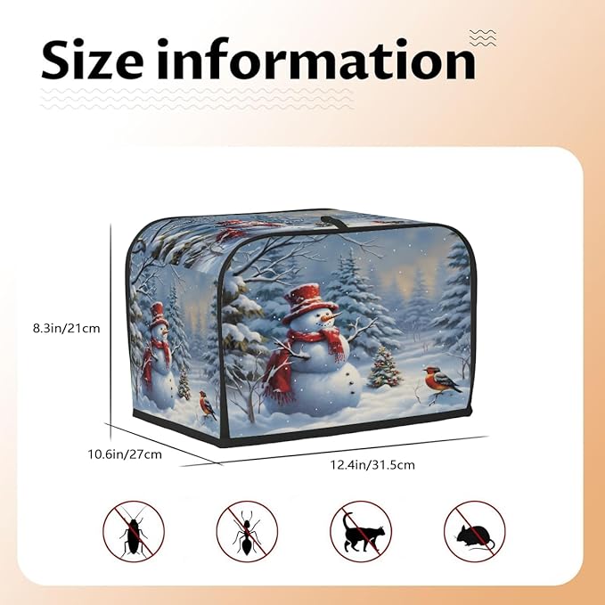 4 Slice Toaster Cover,Snowy Forest Christmas Tree Snowman Bird Small Kitchen Appliance Bread Machine Cover with Pockets,Dust & Fingerprint Protection