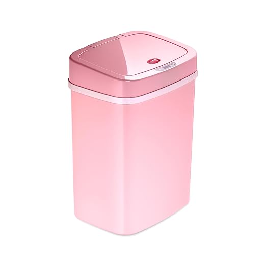 Touchless Motion Sensor Trash Can with Sealing Lid Automatic Soft Close Silent Bathroom Kitchen Office Waste Bin Narrow Rectangular ABS Hands Free Smart Home Garbage Container (Pink)
