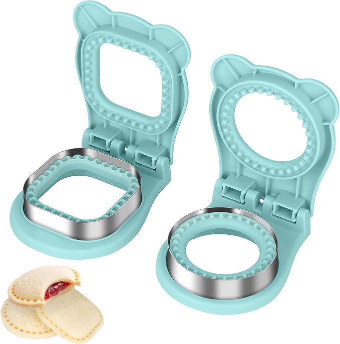 TACGEA Uncrustable Sandwich Cutter Maker, 2 Pack Sandwich Sealer and Cutter -Square and Circle Shape, Light Blue