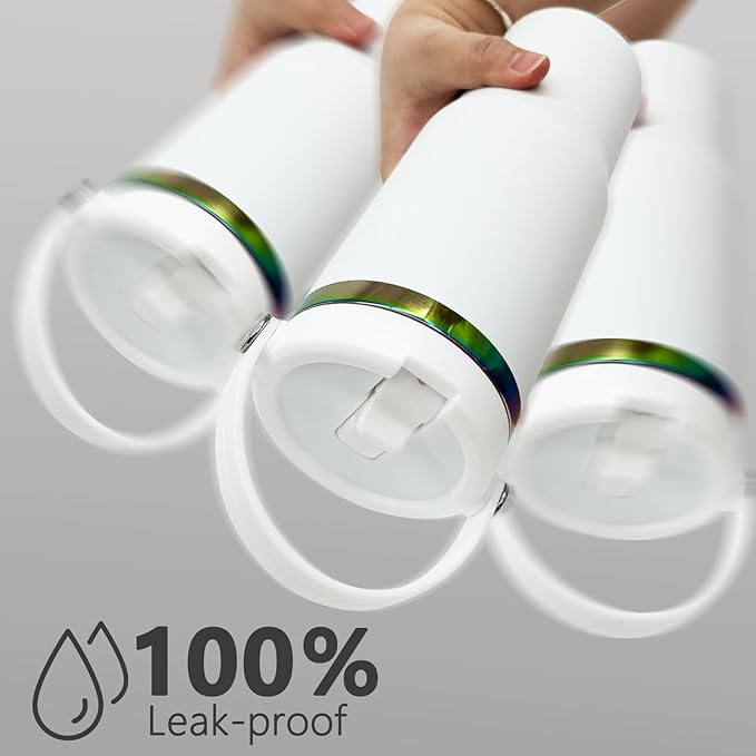 30 oz Tumbler Bulk with Handle and Straw, Vacuum Insulated Tumblers with Flip Straw and Top Handle, Leakproof Powder Coated Tumbler, Stainless Steel Travel Mug for Coffee Water (White, 4 Pack)