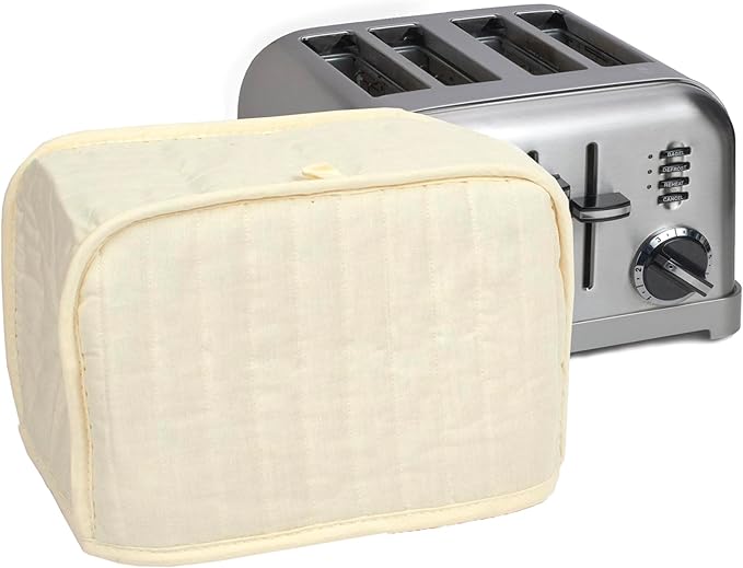 RITZ Premium Universal Four Slice Toaster Cover, 11.25" x 7.25" x 10.5", Polyester and Cotton Quilted, Fingerprint Protector, Super Soft Appliance Cover, Dust Cover (Appliance NOT Included), Natural