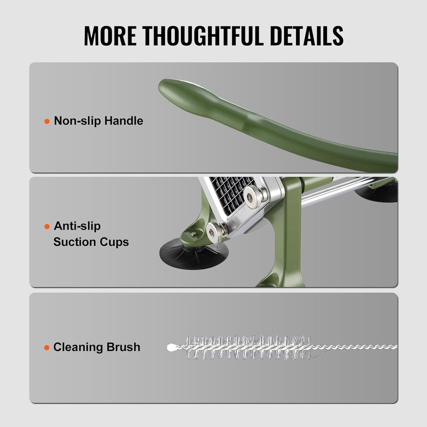 VEVOR French Fry Cutter, Potato Slicer with 1/2-Inch and 3/8-Inch Stainless Steel Blades, Manual Potato Cutter Chopper with Suction Cups, Great for Potato, French Fries, Cucumber, Vegetables, Carrot