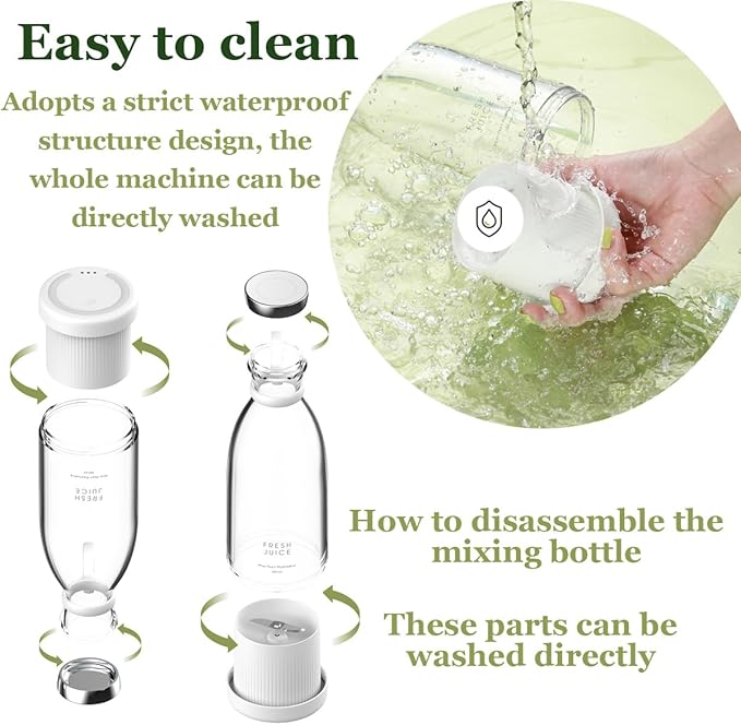 Upgraded Fresh Juice Blender Portable, Juicer Portable Blender Shake, 380ML USB/Magnetic Charging for Shakes and Smoothies, with Travel Cup and Lid (White,Magnetic charging)