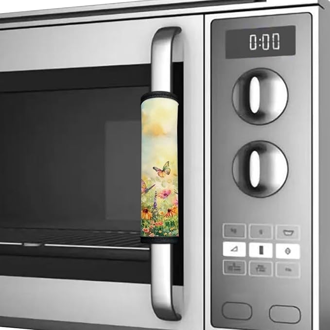 6 PCS Refrigerator Door Handle Covers, Kitchen Appliance Protective Gloves Anti-Slip Decor for Ovens Dishwashers Keep Kitchen Appliance Clean Home Indoor Decor, Butterfly Floral Green
