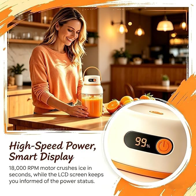 Portable Electric Juicer Cup with Zero Cord Hasslem, USB-C Rechargeable Electric Blender with Straw, Easy Clean & Leakproof, Wireless Juicer Cup for Home Gym Office Outdoor (800ml)