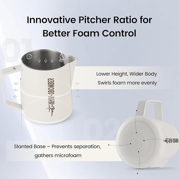 MHW-3BOMBER Espresso Steaming Pitcher Milk Frothing Pitcher Stainless Steel Milk Coffee Cappuccino Latte Art Barista Cup 13.5oz/400ml P5019W