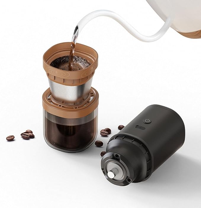 【Electric Coffee Grinder Coffee Maker 】Portable Grinder Stainless Steel Whole Bean for Outdoor Sport Lover French Press Drip Coffee, Reusable Espresso Capsules Turkish Brew