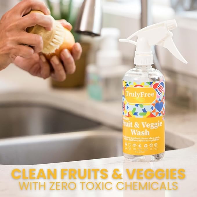Truly Free Fruit and Vegetable Wash Refills | Veggie Wash Removes 99% Dirt & Wax | Plant-Based Produce Cleaner Spray | No Aftertaste, Made in USA | Fragrance-Free, 16oz (Pack of 3)