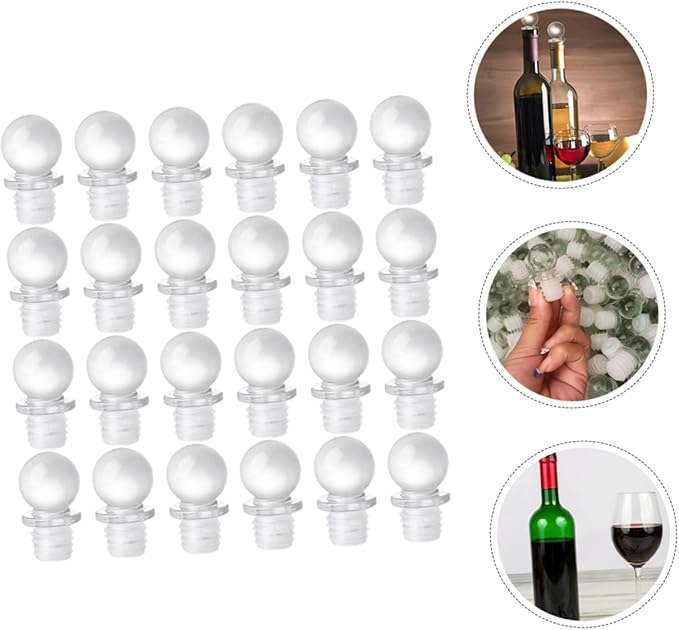 VOSAREA 24pcs Unique Glass Ball Wine Stoppers Decorative Bottle Stopper Caps Portable for Wine Perfume Oil Bottles