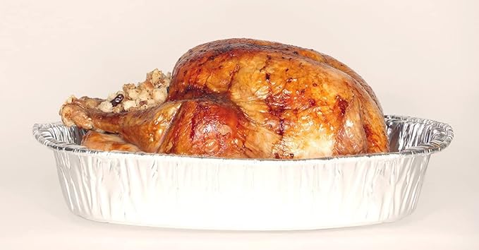 Disposable Oval Roasting Pan - Durable Turkey Roaster Pans Extra Large, Heavy-Duty Aluminum Foil, Deep, Oval Shape for Chicken, Meat, Brisket, Roasting, Baking, Recyclable (100)