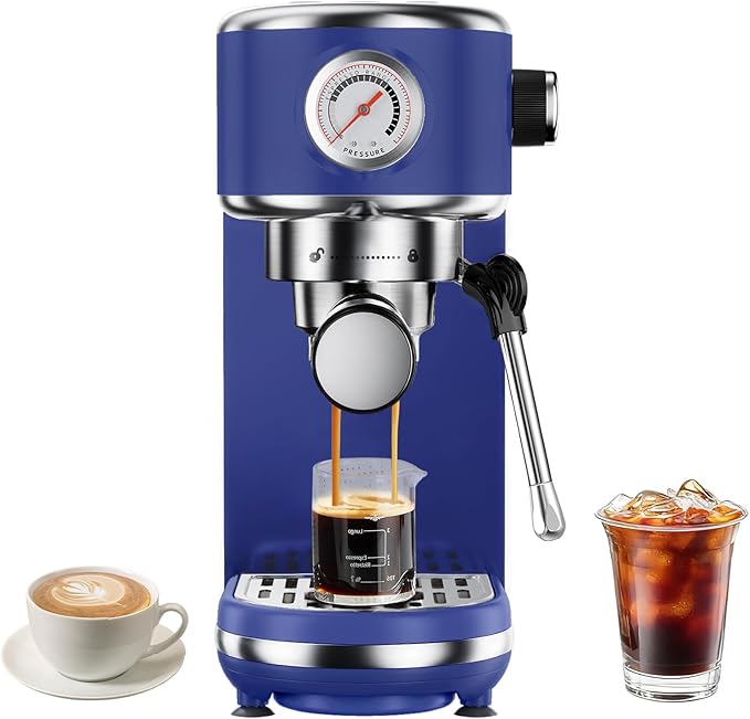 atatix 20 Bar Espresso Machine with Milk Frother, Compact Espresso Maker, Stainless Steel Coffee Machine with Precise Temp Control & 44oz Removable Water Tank for Latte, Cappuccino, Dark Blue