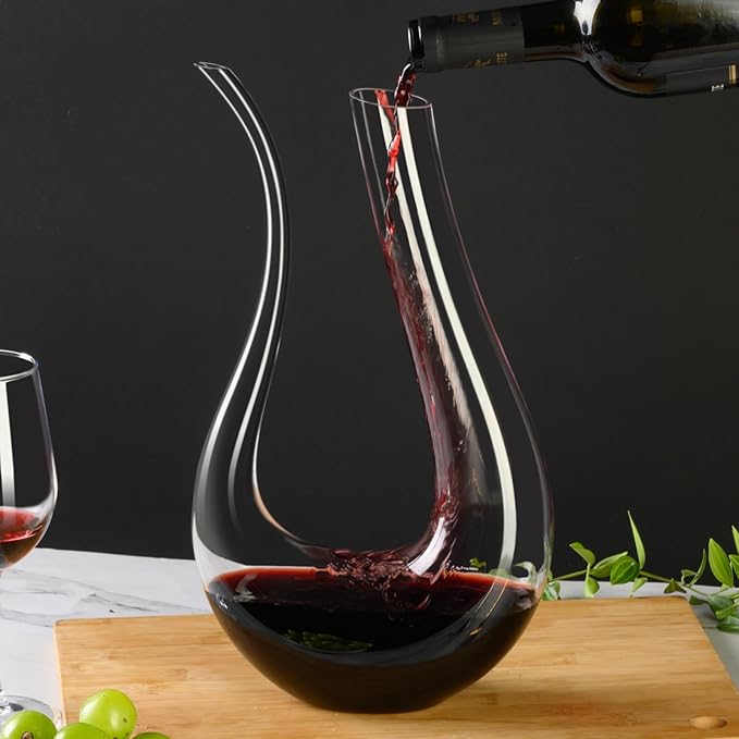 PARACITY Wine Decanter, Hand Blown Lead-Free Crystal Glass Red Wine Decanter 45oz U-Shape with Aerator for Women and Men, Wine Gifts for Christmas, Birthdays