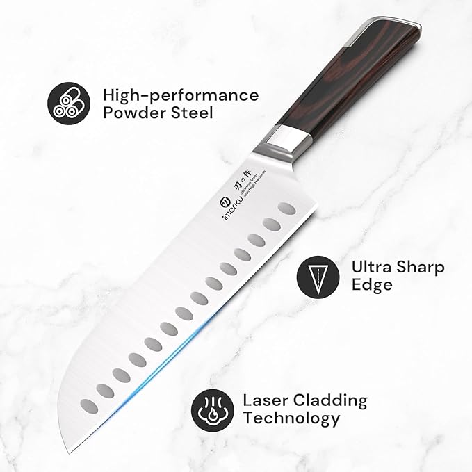 imarku Japanese Santoku Knife 7 Inch, Ultra Sharp Chef Knife, Professional Grade Powder High Carbon Steel Forged Kitchen Knife, PakkaWood Ergonomic Handle, Gifts for Women and Men