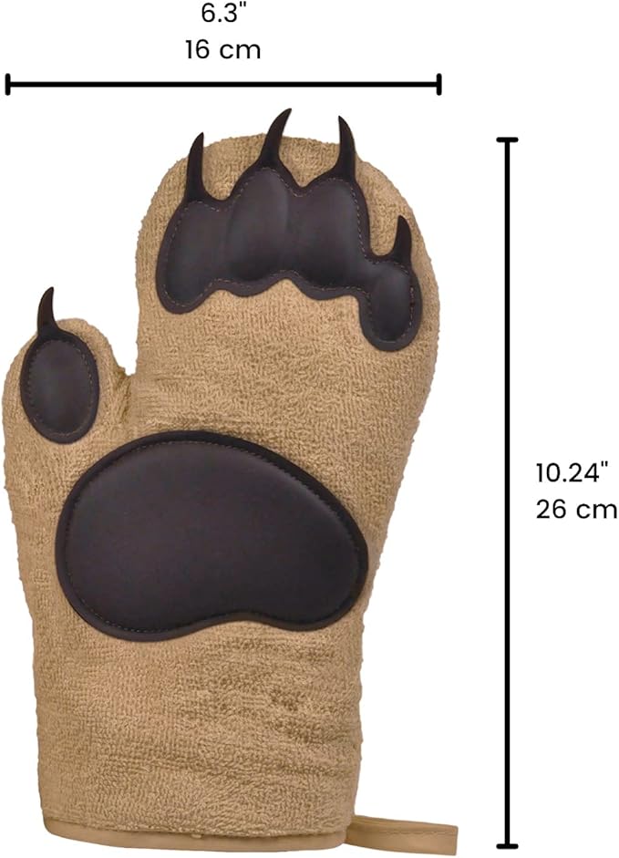 Genuine Fred Bear Hands Oven Mitts – Heat-Resistant Silicone and Cotton Gloves, Fun Gift for Bakers, Animal Lovers, White Elephant or Housewarming
