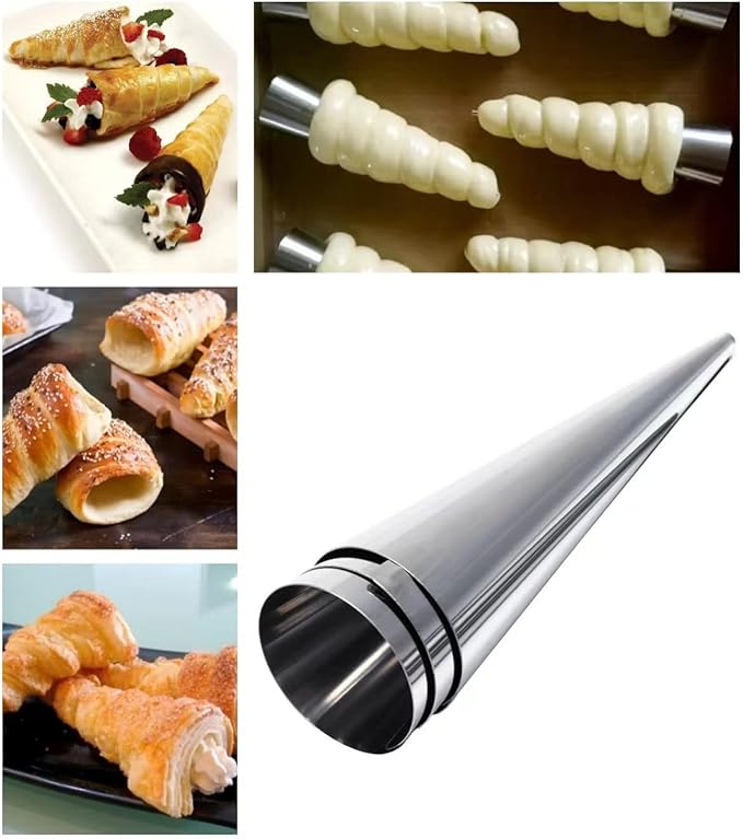 10 Pack Large Cream Horn Forms 5-inch, Non-stick Cream Horns Pastry Mould Croissant Baking Forms for Baking Croissants Bead, Chocolate Croissant, Brioche Rolls, Ice Cream Cone Party Dessert
