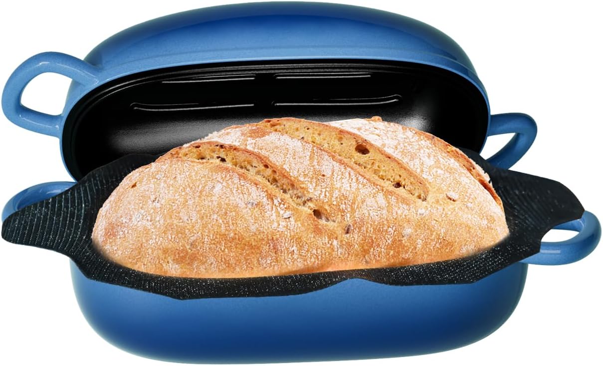 Dutch Oven for Bread Baking - 2.5QT Bread Pans for Homemade Bread with Perforated Non-Stick Silicone Liner Cast Iron Bread Pan Dutch Oven Loaf Pan with Lid and Loop Handles for Homemade Breadmaking