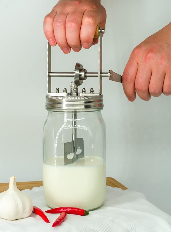 Premium Butter Churner – Makes Fresh Homemade Butter in 10 Minutes | 32oz Glass Jar with Stainless Steel Paddle | Hand Crank Butter Maker | Easy to Use & Clean | Perfect for Family Kitchen Fun