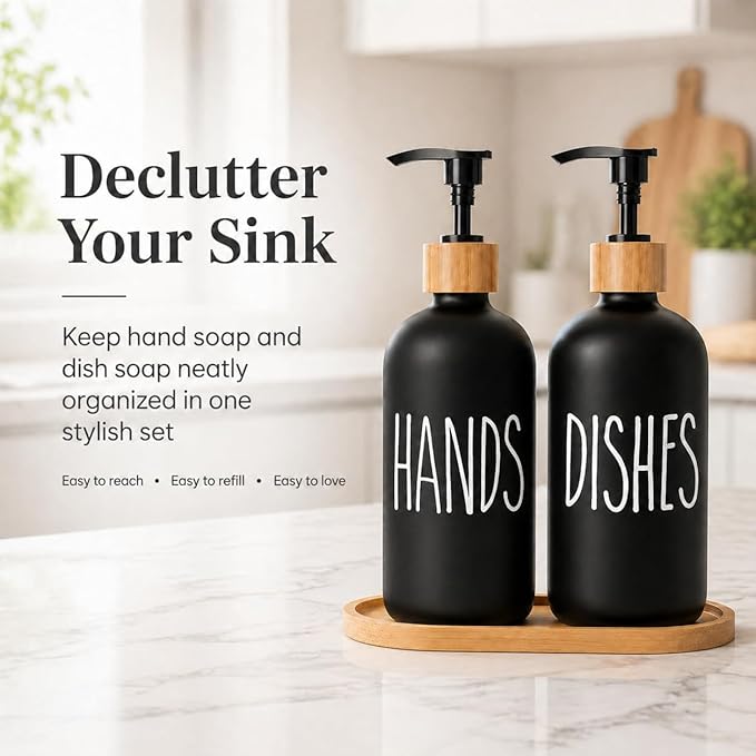 Glass Soap Dispenser for Kitchen Sink and Bathroom - Modern Farmhouse Decor, Hand Soap Dispenser for Kitchen Sink Decor