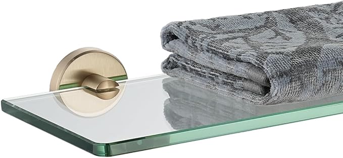JQK Bathroom Glass Shelf, Tempered Glass Shower Storage 24 by 5 inches, 304 Stainless Steel Champagne Bronze Wall Mount, TGS101L24-CB