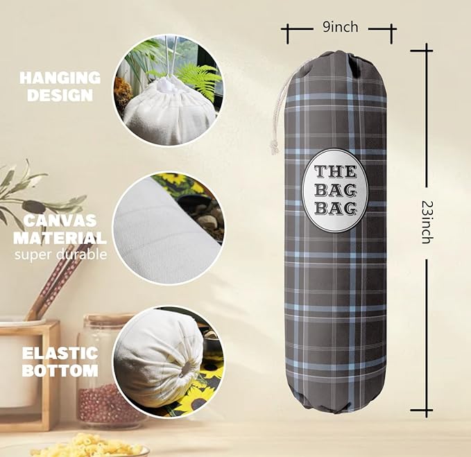 Classic Buffalo Check Plaid Grocery Bags Holder Organizer, Wall Mount Plastic Bags Storage Container Dispenser, Kitchen Housewarming Gift For Women, Family, Friends, Grandma, Mom (A-21)