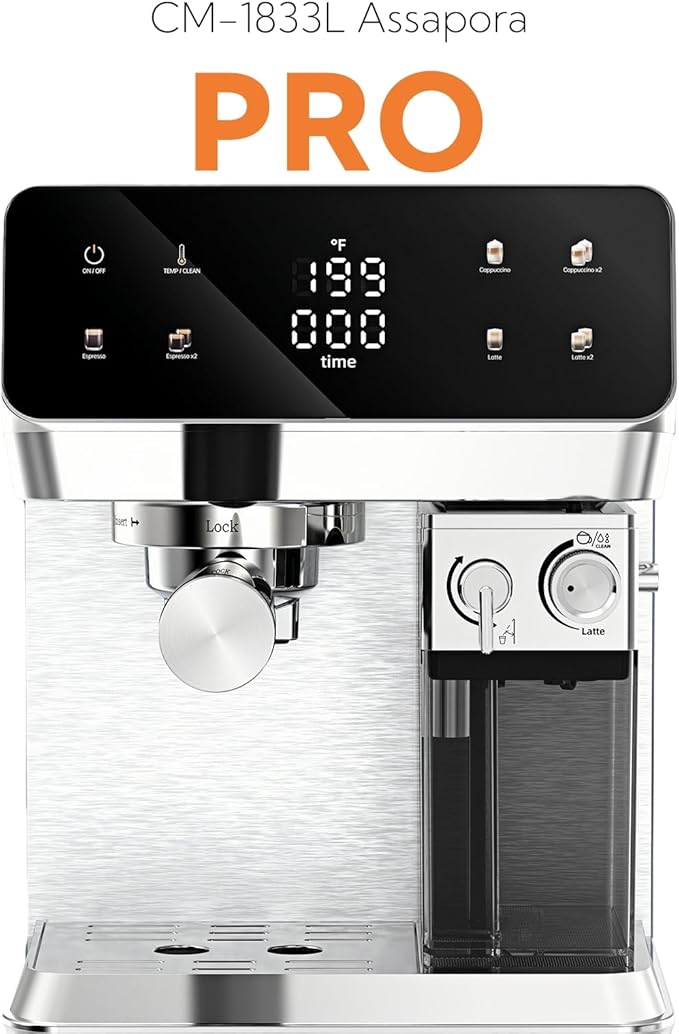 MAttinata CM1833L Automatic Cappuccino Machine, 20 Bar Espresso Machine, Coffee Maker with Dual Boiler & Self-Cleaning Milk Frother, Touch Screen Latte Machine, Stainless Steel for Kitchen, Silver