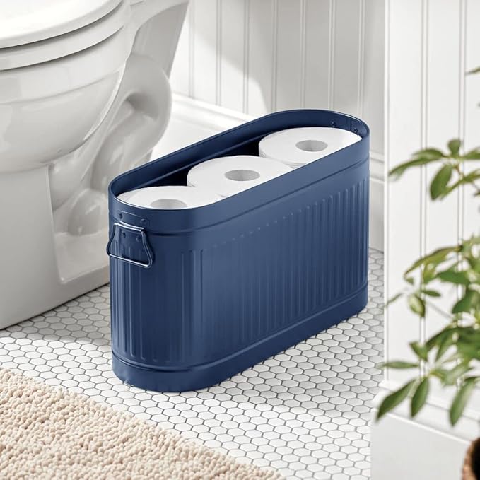 mDesign Large Steel Free Standing Toilet Paper Organizer, 6-Roll Tissue Storage Holder Container Bin for Bathroom Floor, Fits Under Sink, Vanity, Shelf, In Cabinet, Corner, Oscar Collection, Navy Blue
