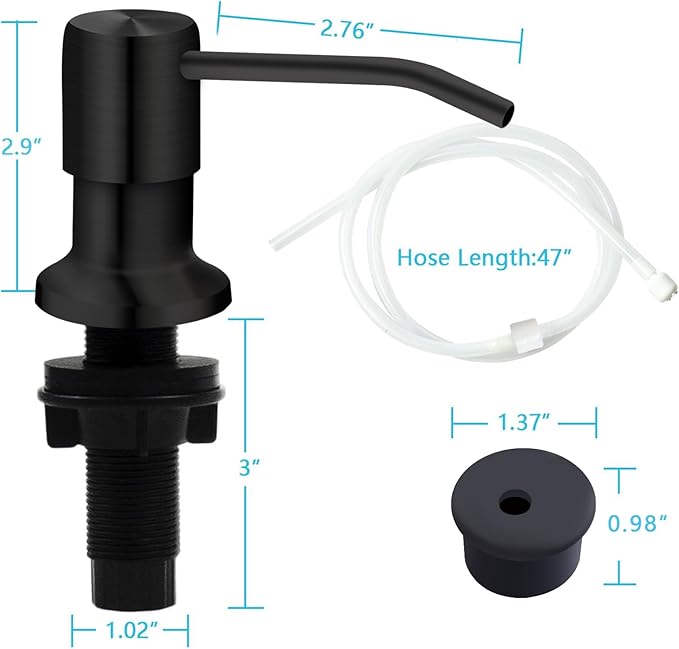 Sink Soap Dispenser, Kichen Sink SoapDispenser, 47" Extension Tube kit, Under Sink Soap Dispenser Pump, No Need More Refills （Black-2 Pack）