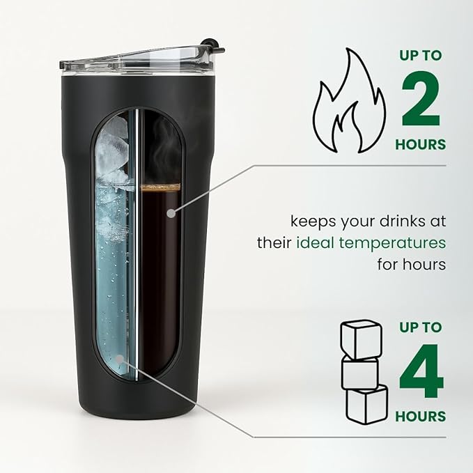 Splitflask 2-in-1 Hot & Cold Vacuum Insulated 30oz Tumbler, Stainless Steel, Dual Chamber, Leak-Proof, BPA-Free, Split Cup, 2 Drink, 2 Sides, Cup Holder Friendly, Coffee & Water (Hartley Black)