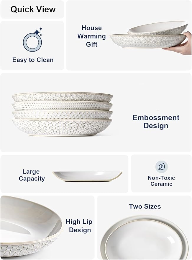 LE TAUCI Ceramic Serving Bowls Set of 2, Large Oval Serving Dishes for Entertaining, 11.8 & 13.7 Inch Salad Bowl for Kitchen Counter, Fruit Bowl, Pasta Bowls, Microwave and Dishwasher Safe - White