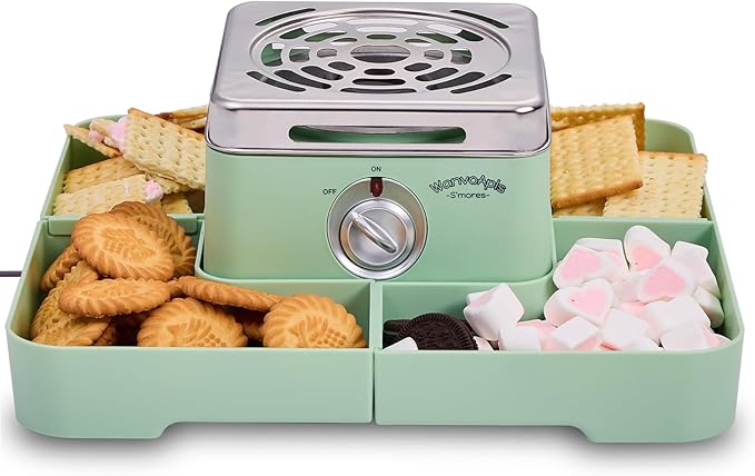Electric Smores Maker - Indoor Smores Kit with 4 Detachable Trays, 4 Stainless Steel Forks - Flameless Smores Maker Tabletop Indoor Kit (Green)