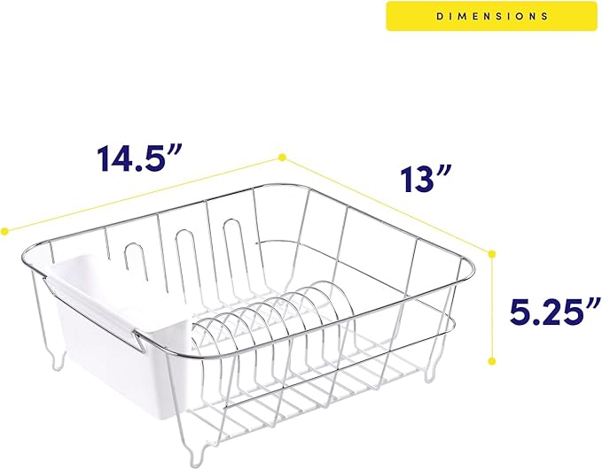 Sweet Home Collection Metal 2 Piece Dish Drying Rack Set Drainer with Utensil Holder Simple Easy to Use Fits in Most Sinks, 14.5" x 13" x 5.25", White
