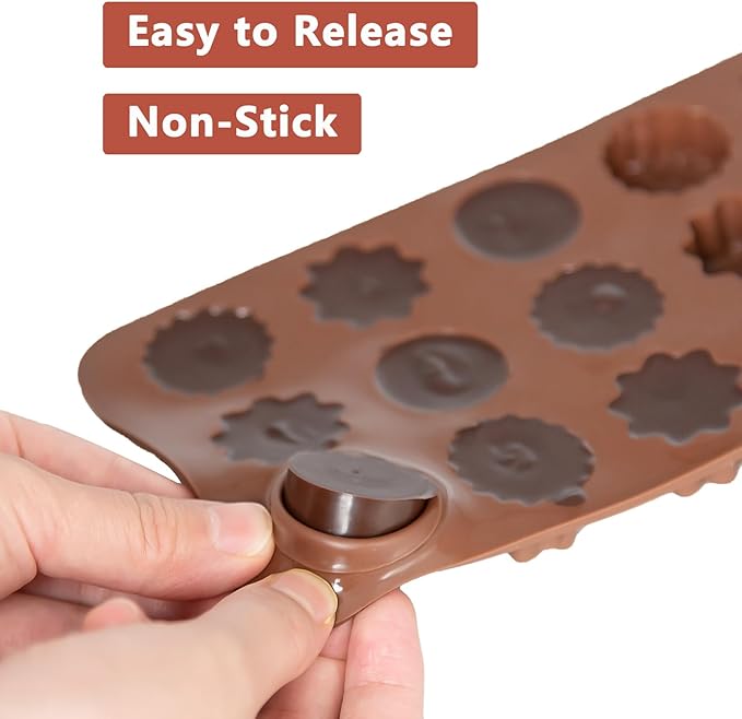 6 Pack Chocolate Molds Candy Molds Silicone, Food-Grade Non-Stick Jelly Mold, Crayon Mold, Silicone Baking Mold BPA-Free, including Flower, Heart, Star, Round, Square, and Swirl