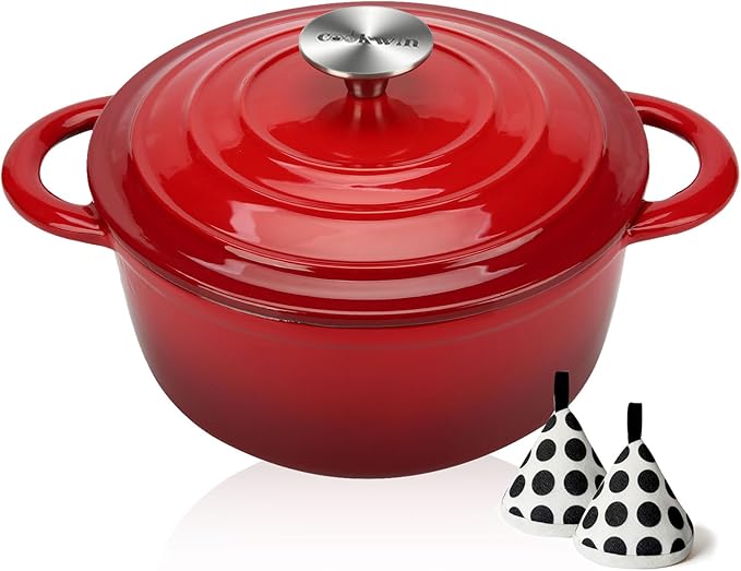 Enameled Cast Iron Dutch Oven, 4.5QT Heavy Duty Cooking Pot with Lid, Oven Safe up to 500° F for Sourdough Bread Baking, Braising, Stew, Family And Friends Best Gifts, Red