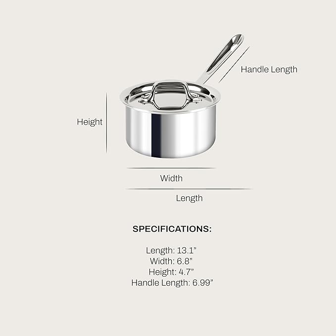 All-Clad D3 3-Ply Stainless Steel Sauce Pan with Lid 1.5 Quart, Induction Oven Broiler Safe 600F, Multipurpose, Compatible w/ All Cooktops, For Restaurant or Home Kitchen, Pots & Pans, Cookware Silver
