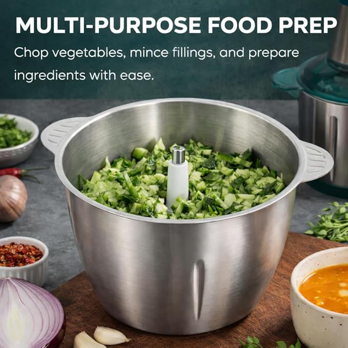 Food Processor,Electric Food Chopper,Fast Shredding for Meat, Vegetables, Fruits and Nuts,Electric Food Chopper with 4 Large Sharp Blades for Meat, Upgraded Button & Smart Overheat Protectio