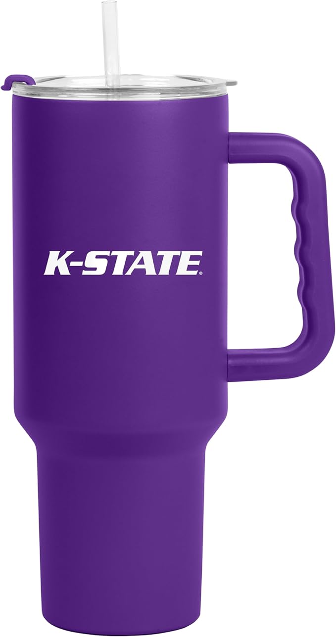Logo Brands NCAA 40 oz Tumbler with Handle -Stainless Steel Insulated Travel Tumbler with Straw Lid – Powder Coated, Leak-Resistant, Keeps Drinks Hot/Cold – Great for Tailgating, or Everyday Use