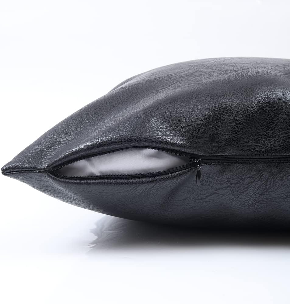 Fancy Homi Black Boho Faux Leather Decorative Throw Pillow Covers 20x20 Inch for Living Room Couch Bed Sofa, Rustic Modern Farmhouse Home Decor, Hand Stitched Square Cushion Case 50x50 cm
