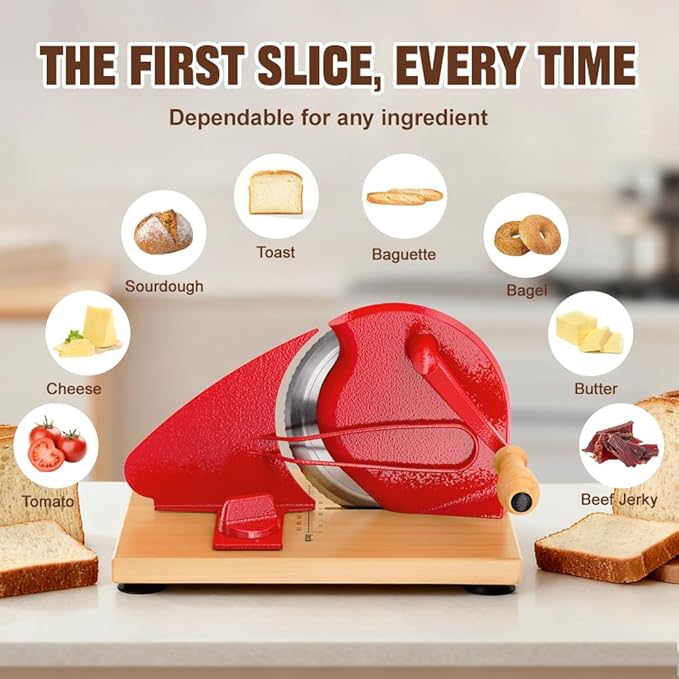 Upgrade Manual Bread Slicer for Homemade Bread, Sourdough Slicer with Hand Crank, Metal Guide Rail, Non-Slip Suction Base & Sharp Blade for Consistent Even Slices