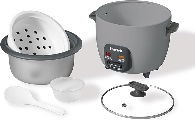 Starfrit 10-Cup Rice Cooker with Ceramic Coating - PFAS-Free - Clear Glass Lid- Grey