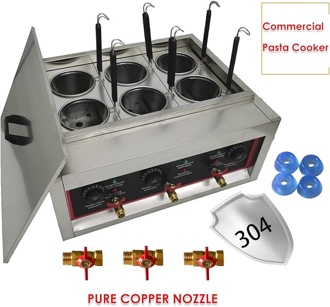 220V Commercial Pasta Cooker with 6 Noodle Filter Electric Pasta Cooking Machine Multifunctional Pasta Warmer Noodles Cooker 6KW for Cooking Dumplings NoodlesVegetables 30-110℃