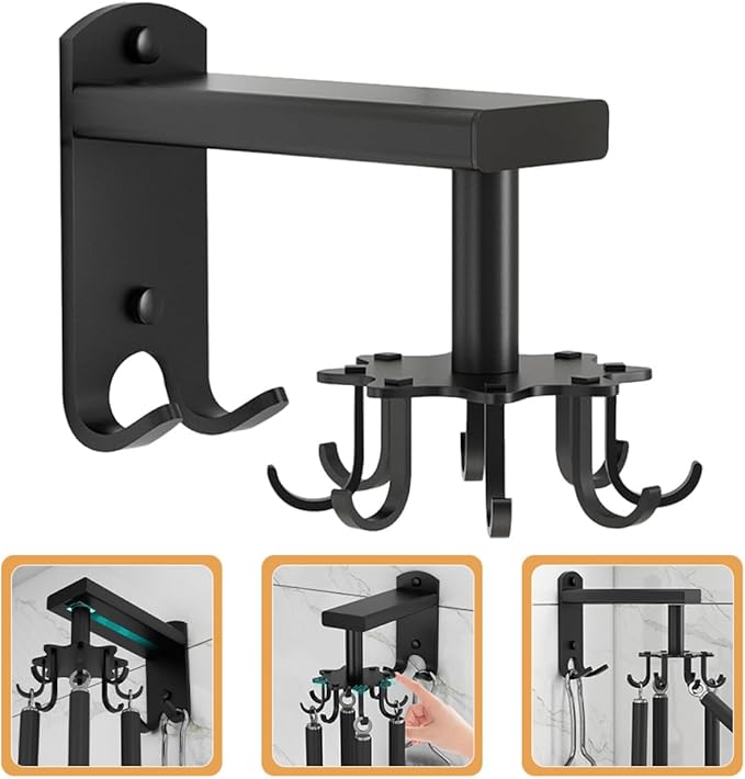 Rotatable 8-Claw Kitchen Utensil Hooks Black Space Aluminum Alloy 360-degree Swivel Wall-Mounted Sundries Organizer for Measuring Cups and Spoons